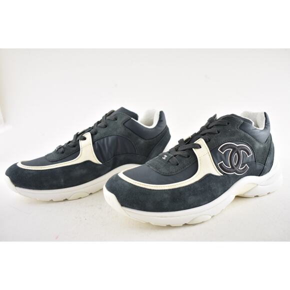 Chanel 20C Mens Blue White CC Logo Low Top Lace Up Runner Trainer Sneaker 44 11 - Picture 10 of 12